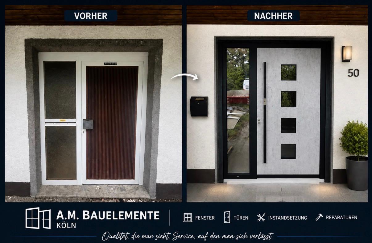 Vorher-Nachher-Vergleich einer Haustür-Sanierung von A.M. Bauelemente
