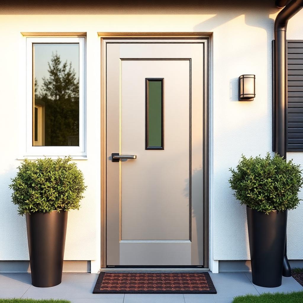 Moderne Aluminium-Haustür in Silber-Grau