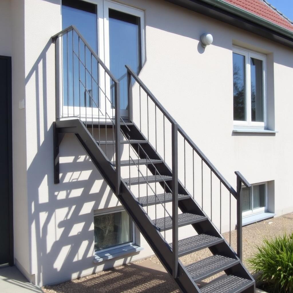 Maßgefertigte Stahltreppe an einer Hausfassade